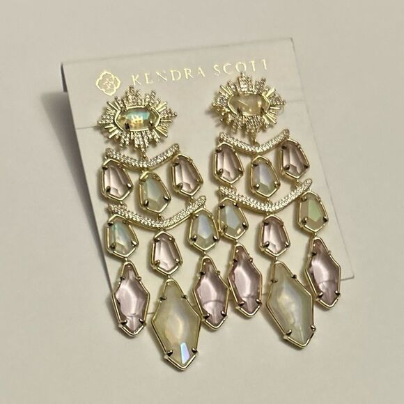 Kendra Scott Alexandria Gold Crystal Tiered Statement Drop Earrings NWT - Picture 4 of 6